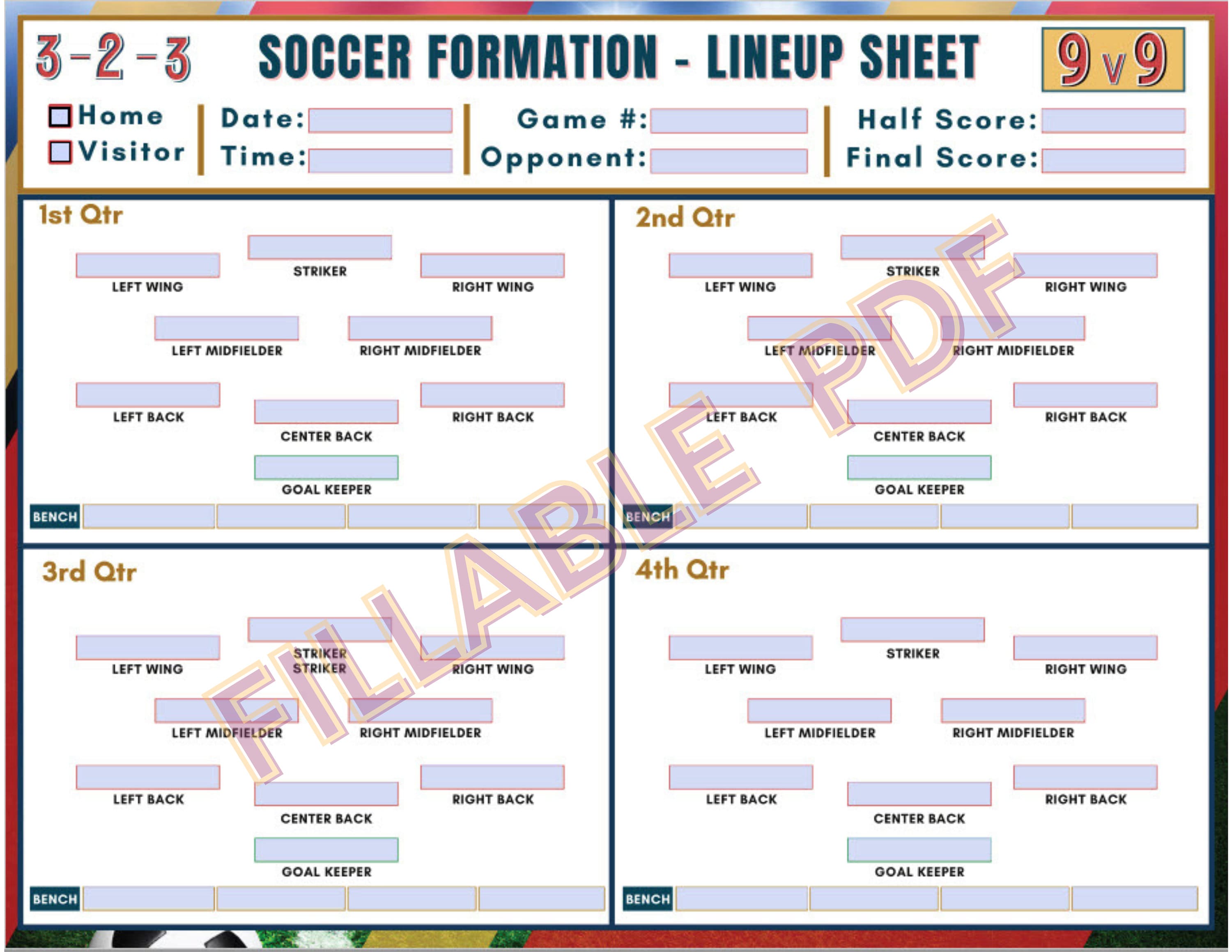 9v9 Soccer Formation Lineup Sheet, Editable PDF, Soccer Training 9v9 Soccer Formation Lineup Sheet, Editable PDF, Soccer Training