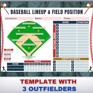 Baseball Lineup and Field Position Baseball Batting Order Editable