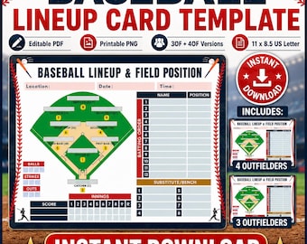 Skład i pozycja na boisku baseballowym, kolejność odbijania w baseballu, edytowalny skład, wydruk trenerski, skład baseballowy, pomocnik w dugoucie, baseball młodzieżowy
