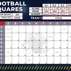 Football Squares, 50 Squares, Editable PDF Template, Printable PNG File ...