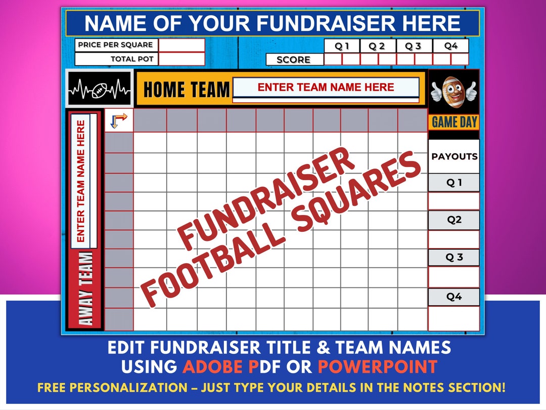 Editable Football Fundraiser Squares Edit Team & Fundraiser Name With Editable Football Fundraiser Squares Edit Team & Fundraiser Name With