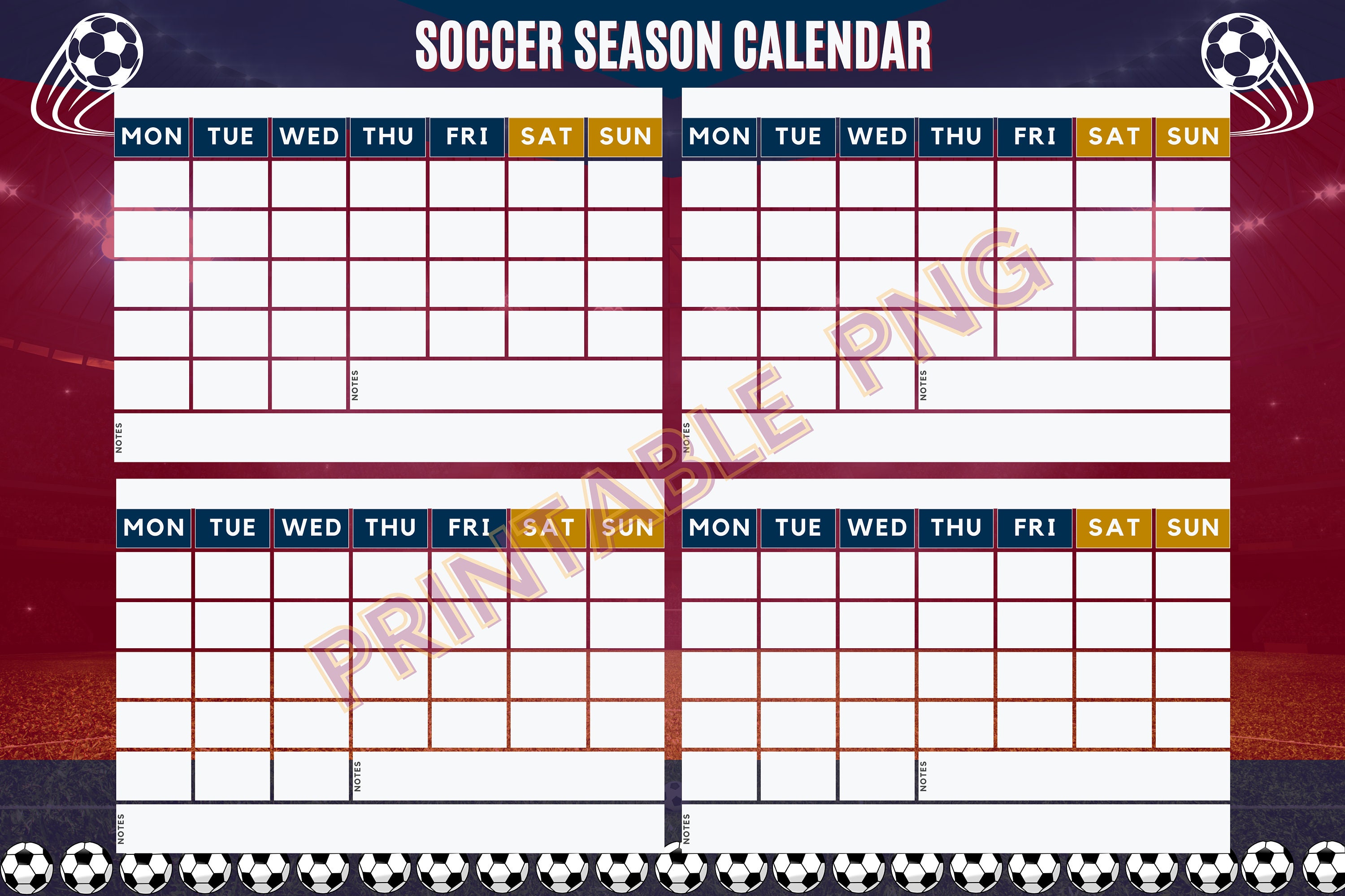 Soccer Season Calendar, Soccer Printable, Soccer Season Planner, Soccer