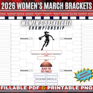 2026 Womens College Basketball Tournament Brackets, Printable Championship Game Bracket, March Tournament 2026, Madness, Instant Download