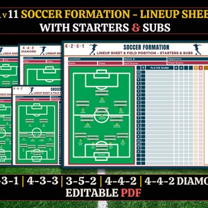 11v11 Soccer Formation Lineup Sheet with Starters and Subs, Fillable PDF, Goodnotes Planner, Soccer Coach Planner, High School Soccer