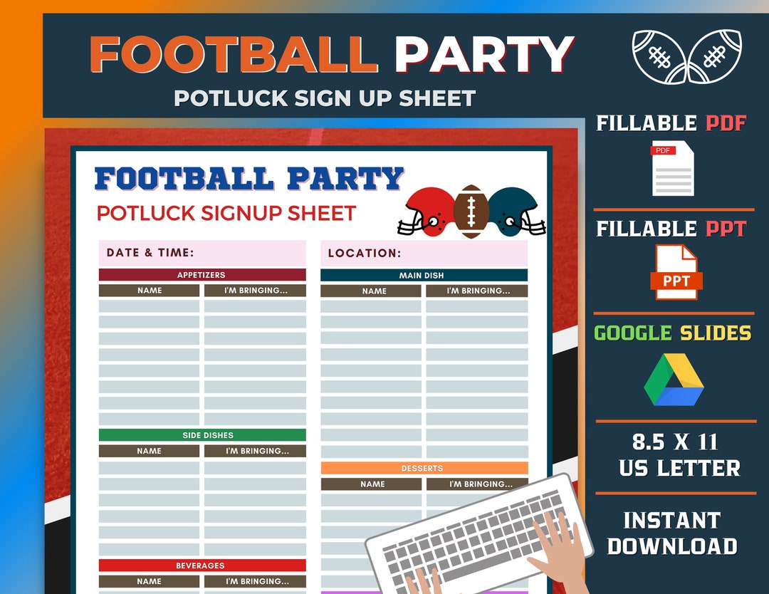 Football Party Printable Potluck Sign up Sheet Google Etsy