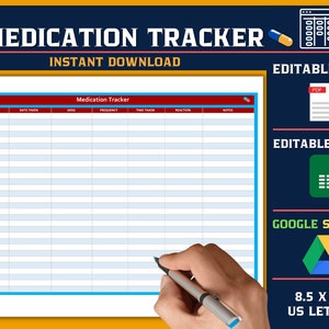 Medication Tracker, Editable Template, Printable Medicine Tracker Excel, Medication  Download, Google Sheets, Digital Template, Pill Log