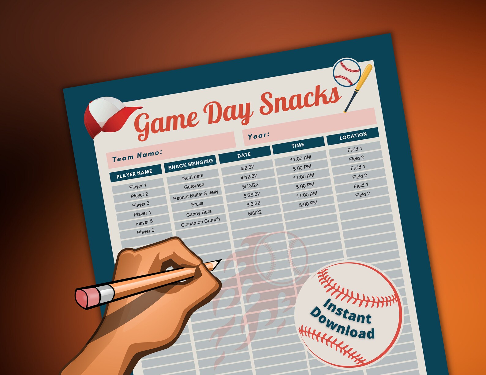 Printable Baseball Bundle Baseball Schedule Template Field Etsy