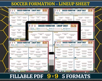 Hoja de alineación de fútbol 9 contra 9, PDF editable, Entrenamiento de fútbol, Formación de fútbol, Planificador de entrenador de fútbol, Fútbol juvenil, Plantilla imprimible
