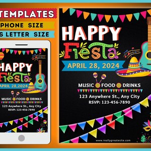 Happy Fiesta Digital Invitation, Text or Email Invite, Party Invite, Summer Party, Digital Download, Editable Template, Printable Template