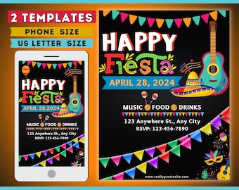 Invitación digital Happy Fiesta, invitación por texto o correo electrónico, invitación a fiesta, fiesta de verano, descarga digital, plantilla editable, plantilla imprimible