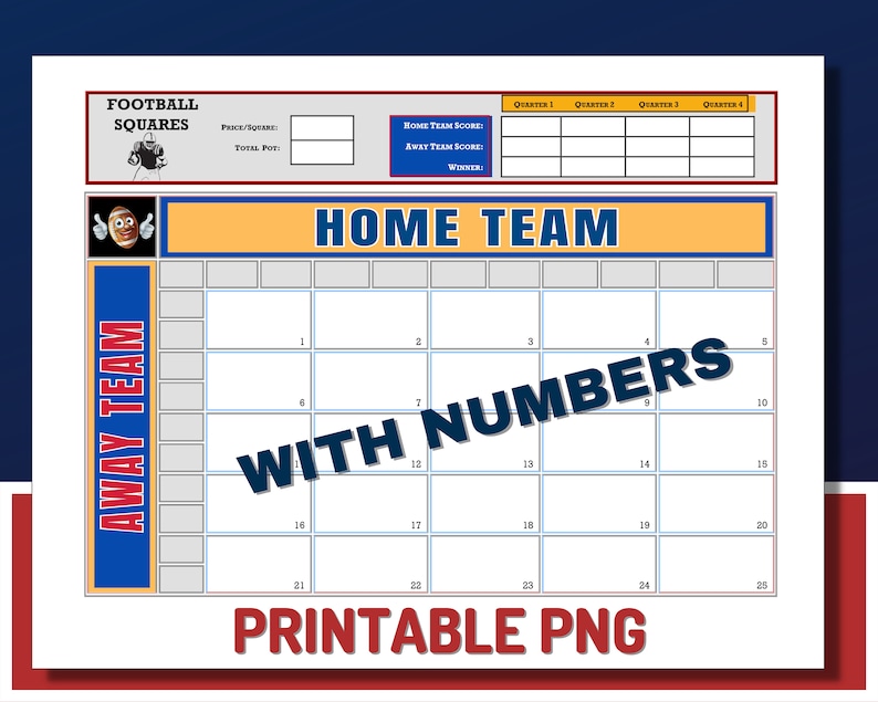 Football Squares Template 25 25 Square Grid Printable Football Football Squares Template 25 25 Square Grid Printable Football