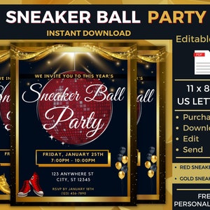 Sneaker Ball Invitation, Sneaker Ball Birthday Party, Gold Sneaker Ball Invitation, Sneaker Ball Invite, Red Sneaker Ball, Party Flyer