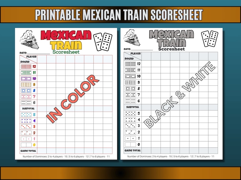 Mexican Train Domino in Color and Black & White, Mexican Train Score
