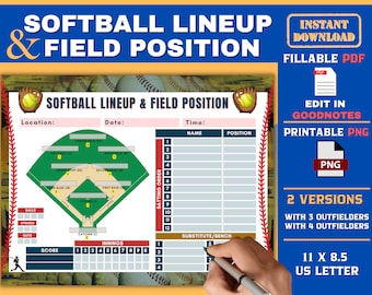 Softbalopstelling en veldpositie, slagvolgorde softbal, bewerkbare opstelling, coachingprint, softbalselectie, dugout-helper, scorekaart