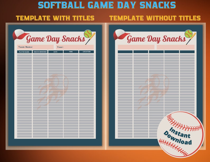 Editable Game Day Snacks Baseball & Softball Snack Template Etsy
