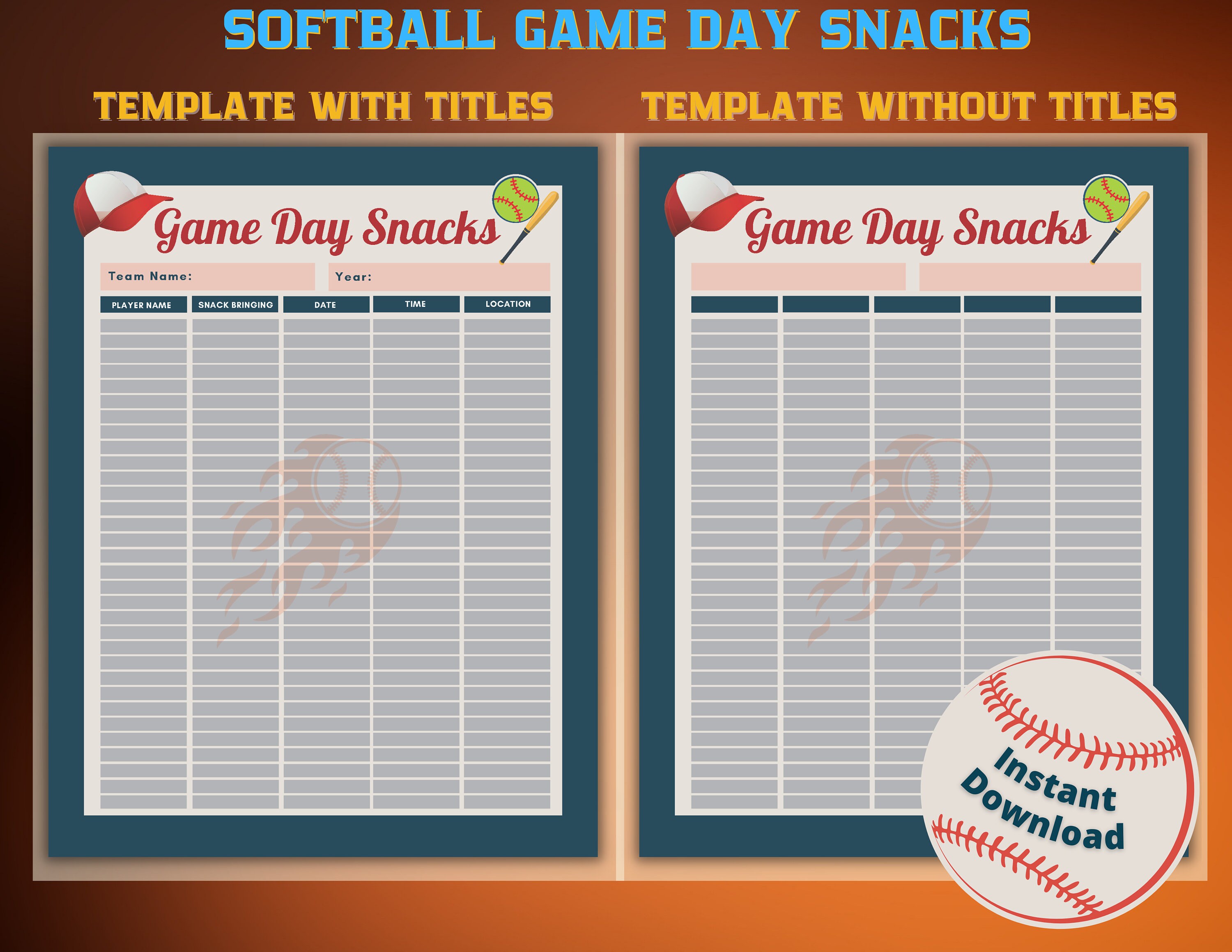 Editable Game Day Snacks, Baseball & Softball Snack Template, Fillable ...