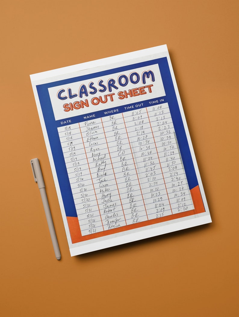 Classroom Sign Out Sheet Printable Classroom Check Out Etsy