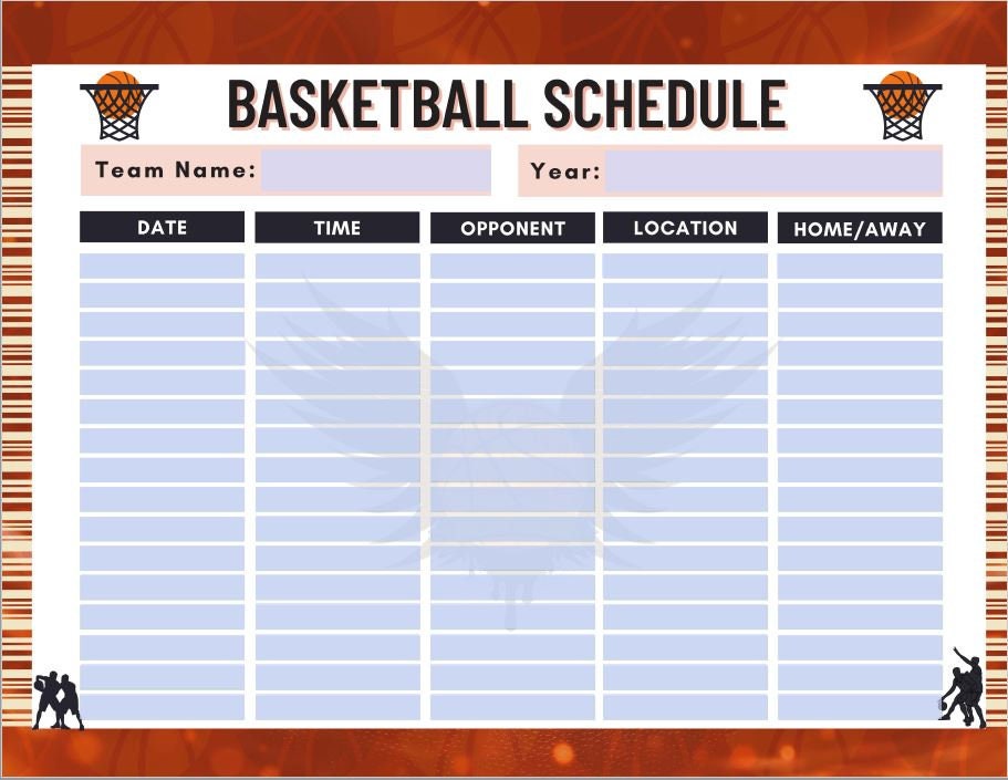 Editable Basketball Game Schedule Template, Printable Basketball