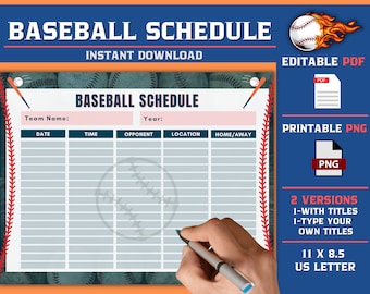 Bewerkbare sjabloon honkbalschema, afdrukbaar honkbal, afdrukbaar trainingsschema honkbal, seizoenplanner honkbal, digitaal wedstrijdschema