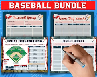 Paquete de béisbol imprimible, plantilla de calendario de béisbol, posición en el campo, refrigerios para el día del juego, tarjeta de alineación de béisbol, descarga digital, mamá del béisbol
