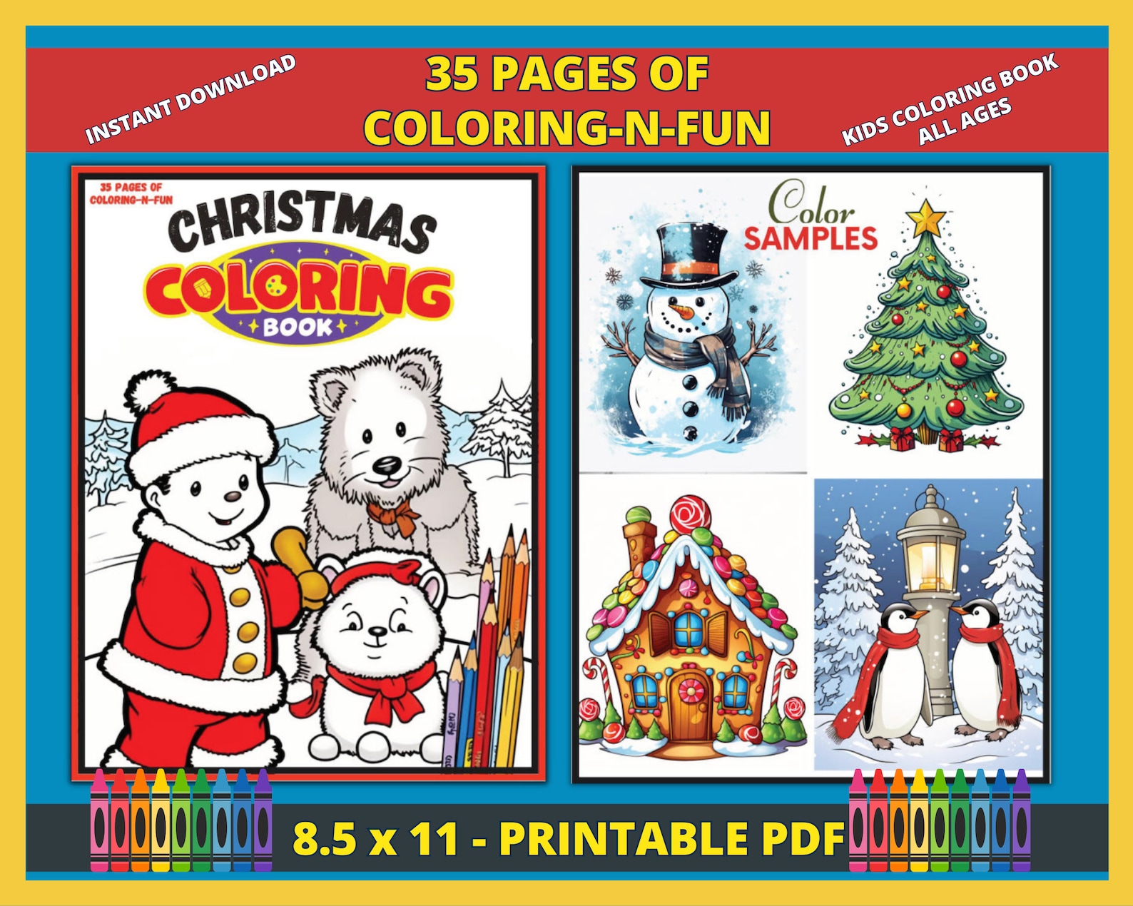 Printable Christmas Coloring Pages for Kids, Holiday Activity for ...