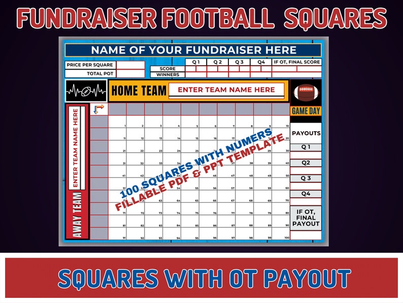 Editable Football Fundraiser Squares Edit Team/fundraiser Name