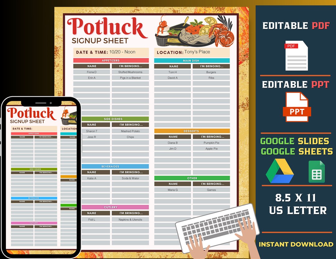 Editable Potluck Sign up Sheet, Potluck Google Sheets , Google Slides Editable Potluck Sign up Sheet, Potluck Google Sheets , Google Slides