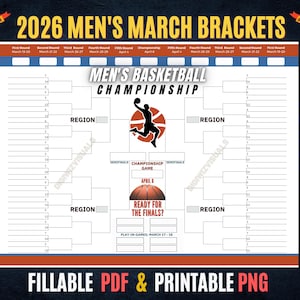 2026 Printable Mens March Brackets, Mens Bracket, Mens Basketball PNG, College Basketball Bracket, Digital Download, Basketball Tournament