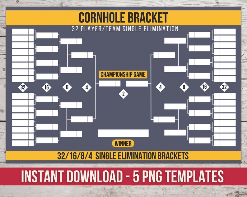 4, 8, 16, 32 Single Elimination Brackets, Printable Cornhole Tournament ...