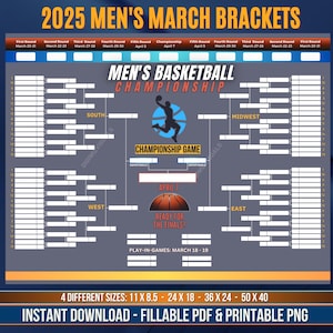 2025 Printable Men&#39;s Basketball Championship, Men&#39;s March Brackets, Basketball PNG, College Basketball Bracket, Basketball Tournament