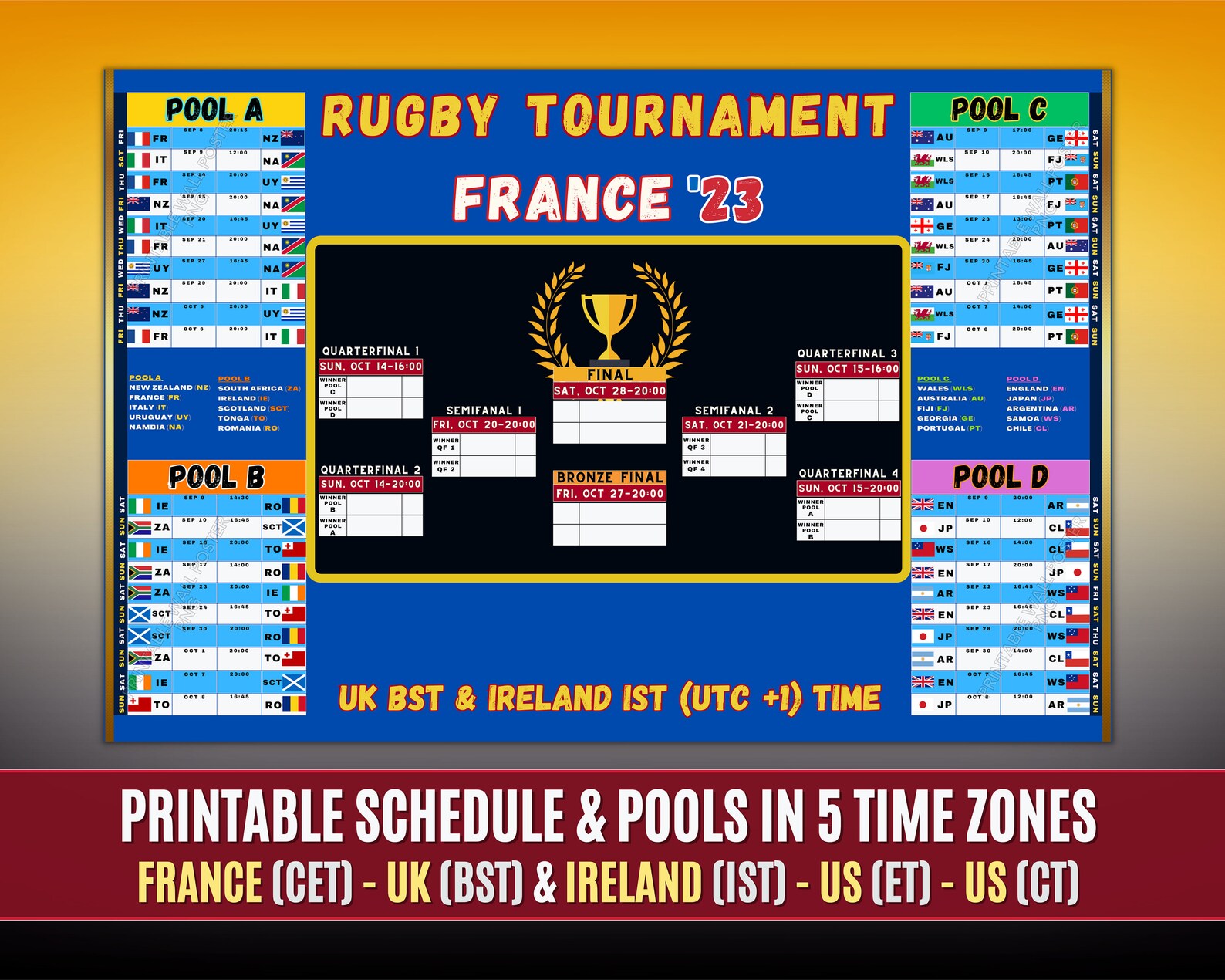 Rugby Tournament 2023 Rugby Spielplan und Pool Printable Etsy.de