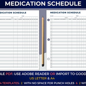 Medication Schedule Printable, Editable PDF, GoodNotes Template, Medication Log, Instant Download, Medication Tracker, Vitamin Tracker