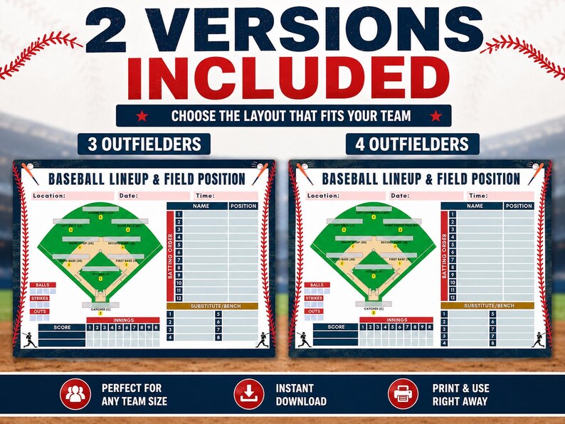 Baseball Lineup and Field Position, Baseball Batting Order, Editable ...
