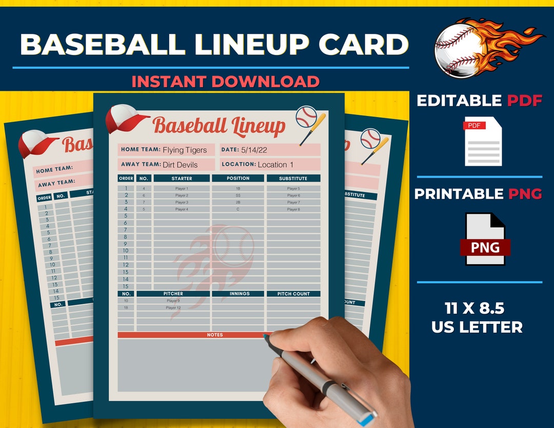 Printable Baseball Lineup Card Player Lineup Card Baseball Batting