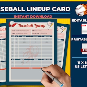 Printable Baseball Lineup Card, Player Lineup Card, Baseball Batting Order, Editable Lineup for Baseball Coach,Baseball Roster, Team Roster