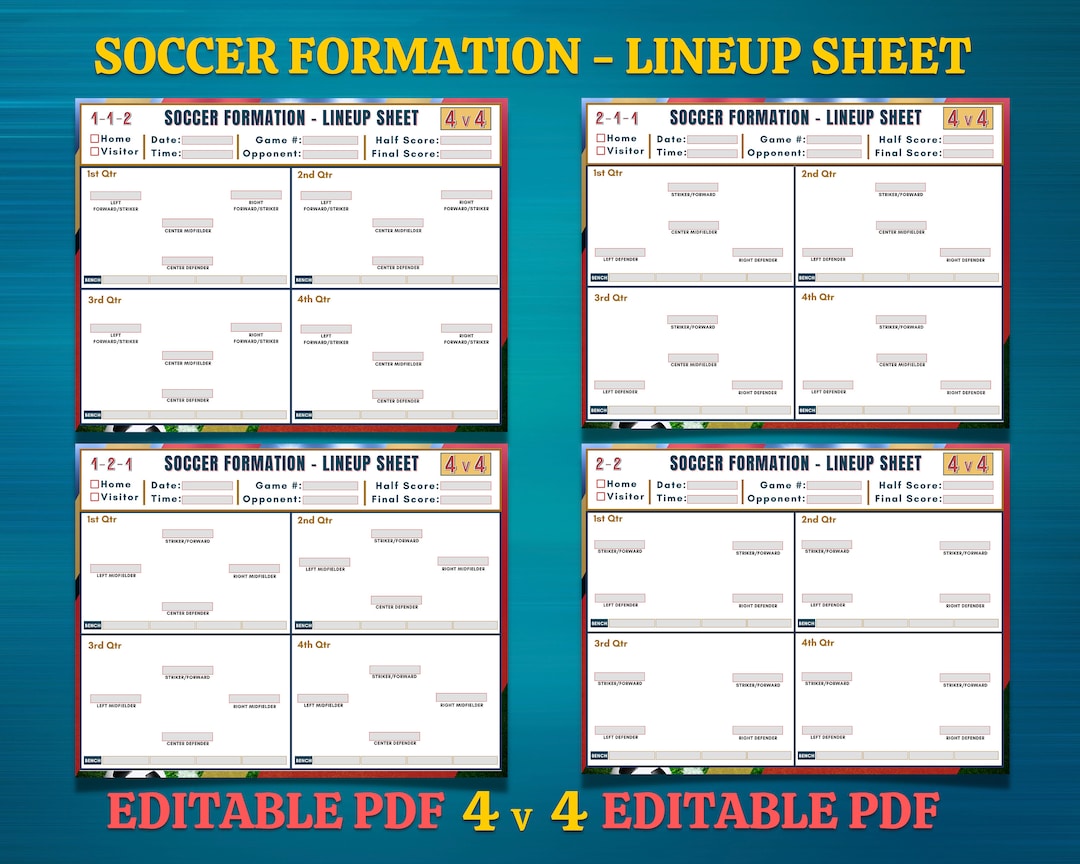 4v4 Soccer Formation Lineup Sheet Soccer Coach Planner Youth Etsy