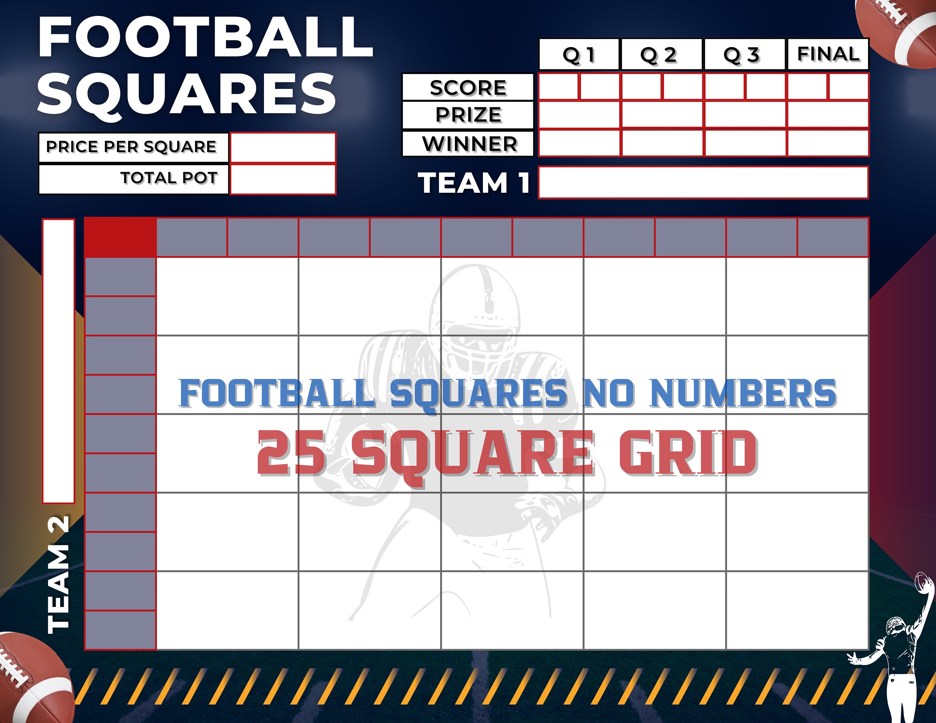 Football Squares 25 Square Grid Editable PDF Template Printable PNG Football Squares 25 Square Grid Editable PDF Template Printable PNG