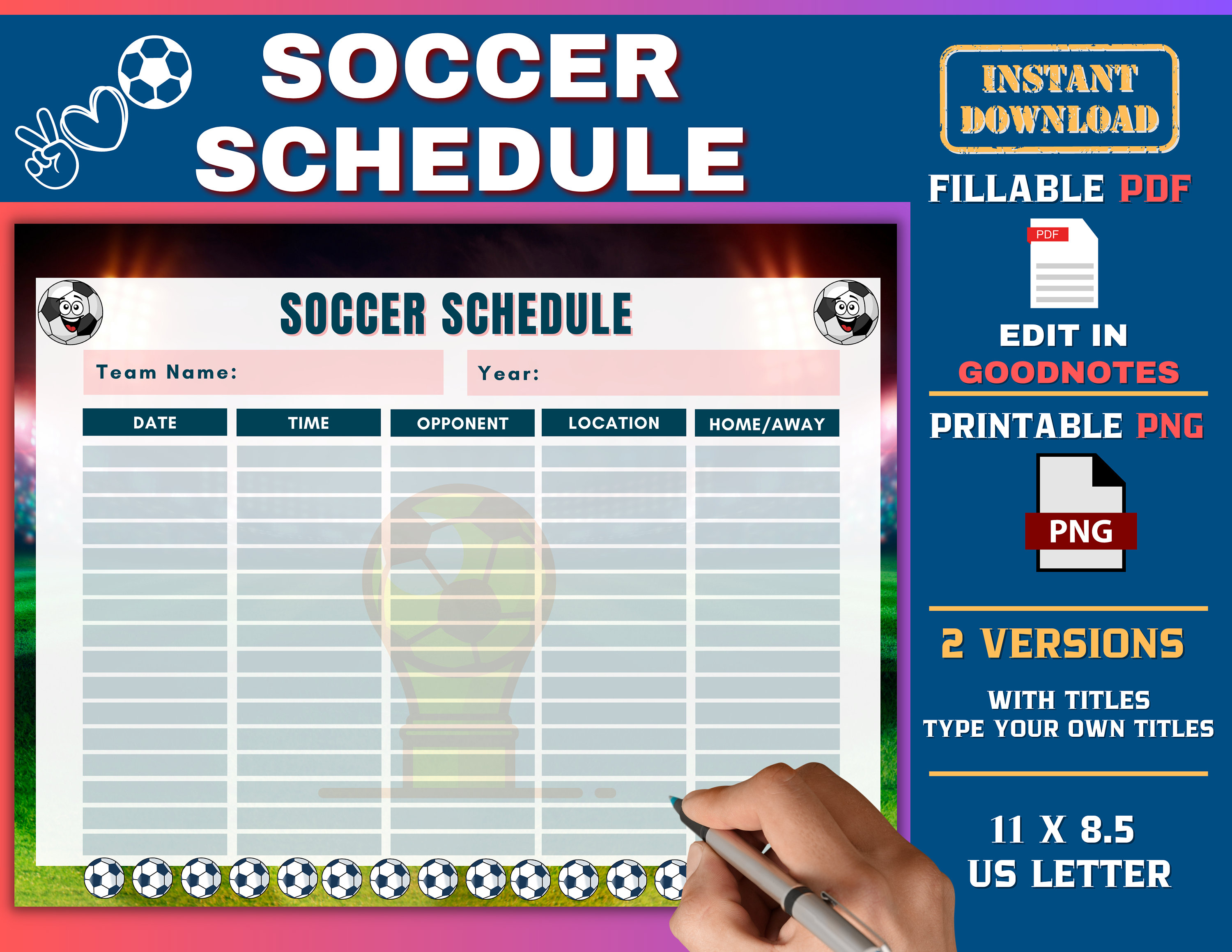 Soccer Schedule Template Printable and Fillable Soccer Etsy Soccer Schedule Template Printable and Fillable Soccer Etsy