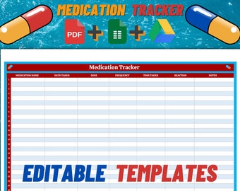 Medication Tracker, Editable Template, Printable Medicine Tracker Excel, Medication  Download, Google Sheets, Digital Template, Pill Log