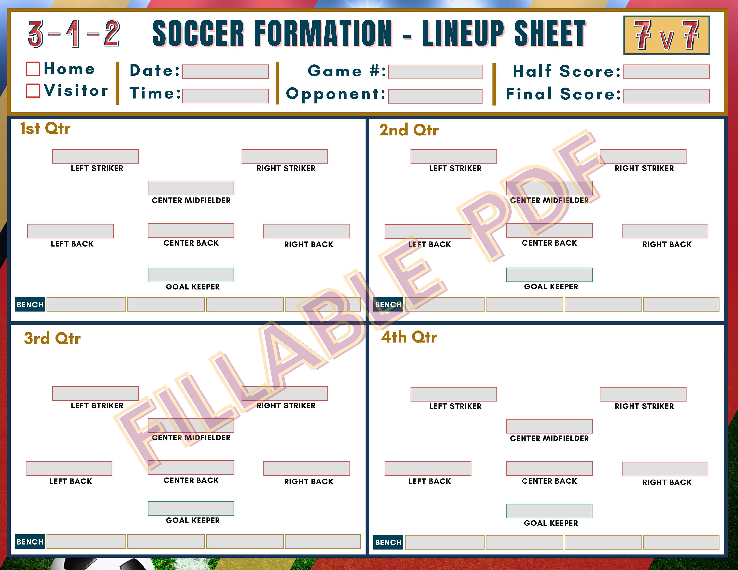 7v7 Soccer Formation Lineup Sheet Editable PDF Soccer Training 