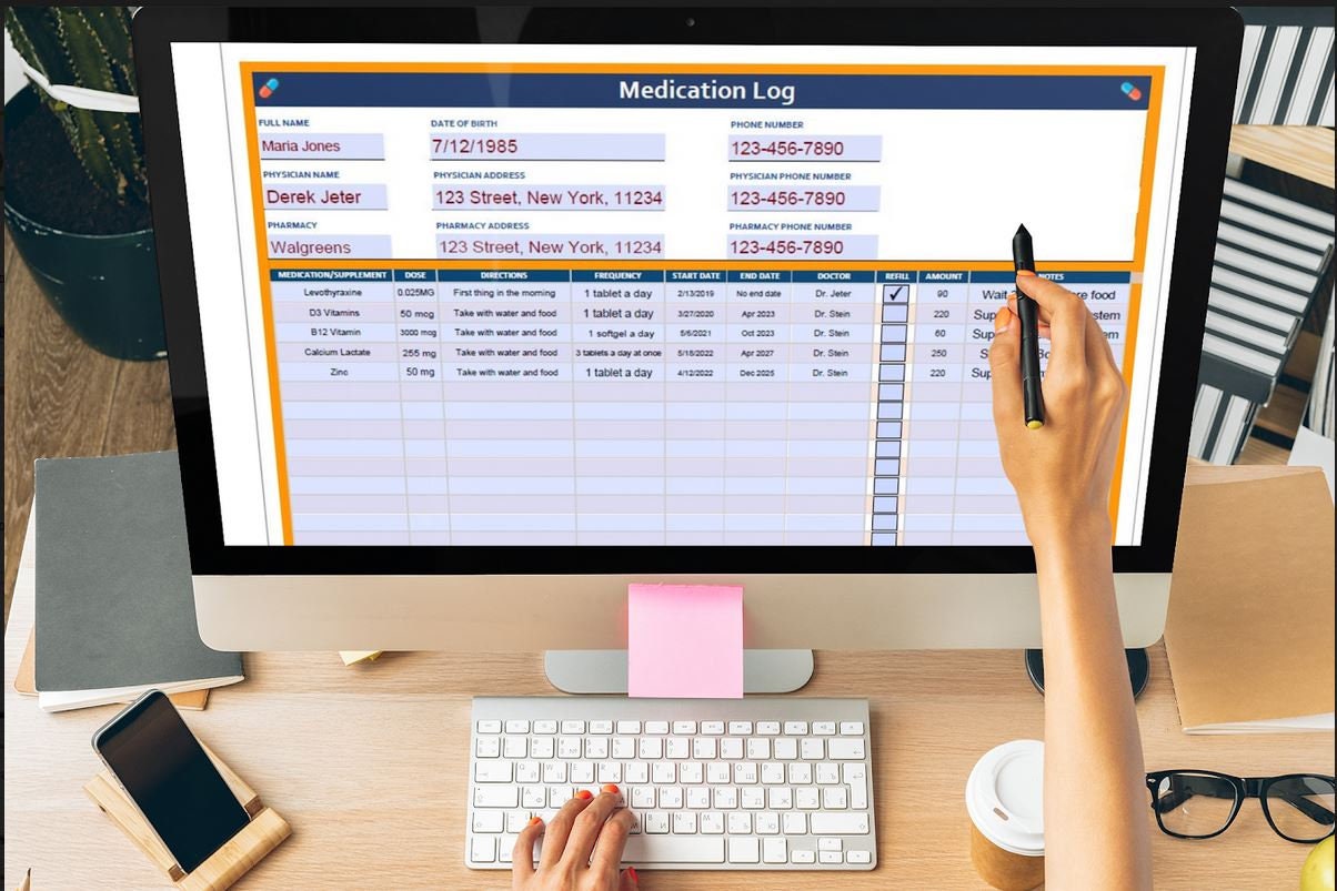 Printable Medication Log, Google Sheets, Printable Medication Tracker
