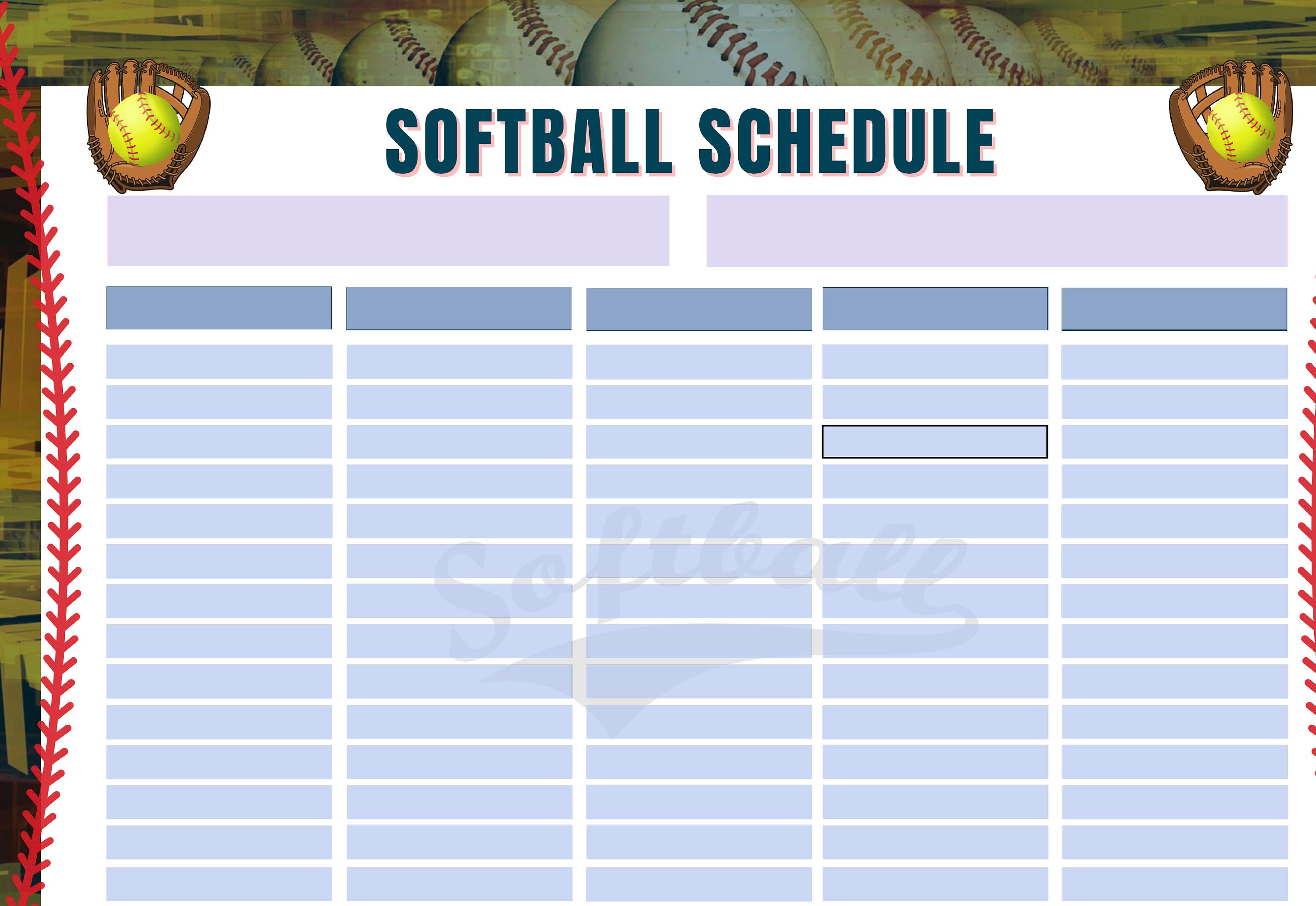 Softball Schedule Template Editable Template Printable Etsy