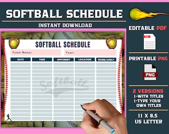Sjabloon softbalschema, bewerkbare sjabloon, Afdrukbaar oefenschema, Digitale softbaldownload, speelschema tafelvoetbal, Instant