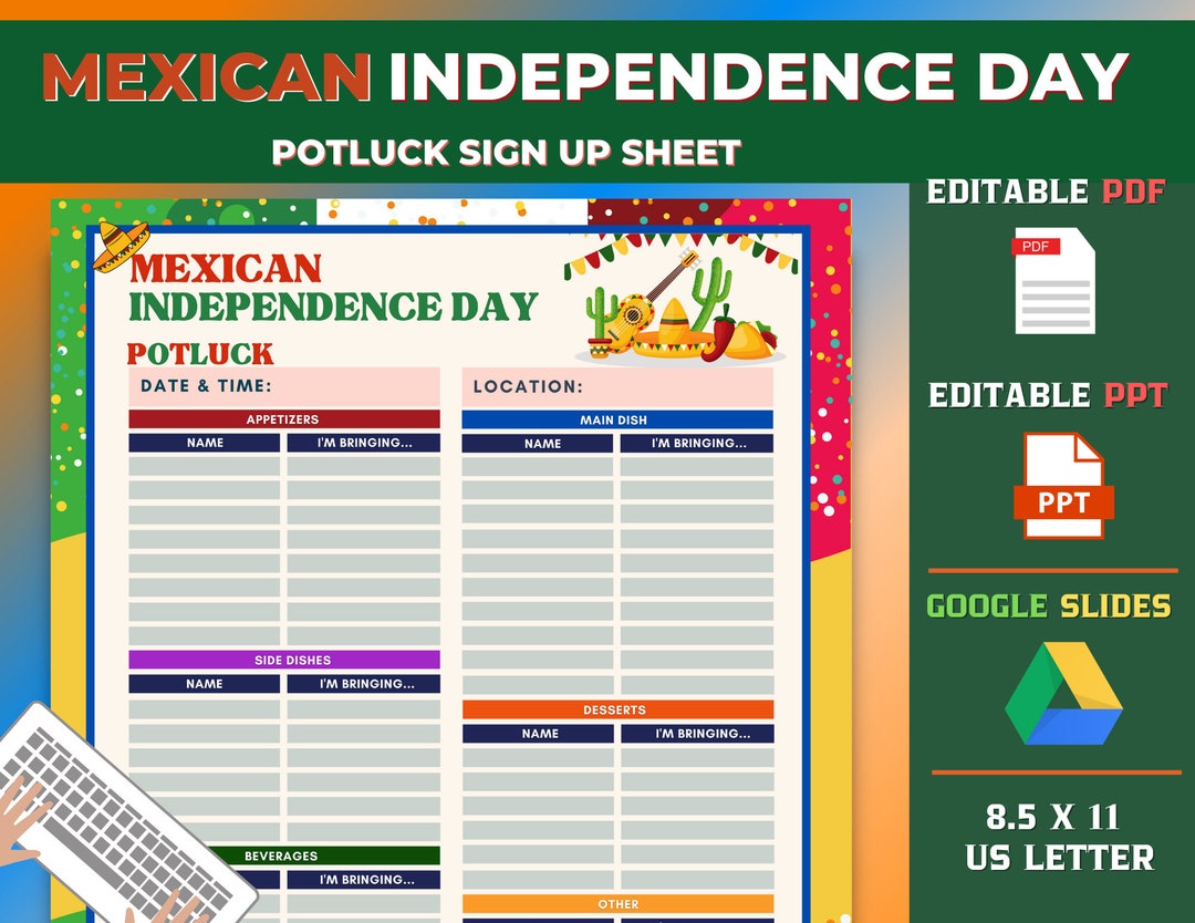 Mexican Independence Day Potluck Signup Sheet, Google Slides, El Grito ...