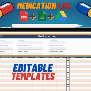 Printable Medication Log, Google Sheets, Printable Medication Tracker, Fillable Medication Chart, Supplement Tracker, Digital Template