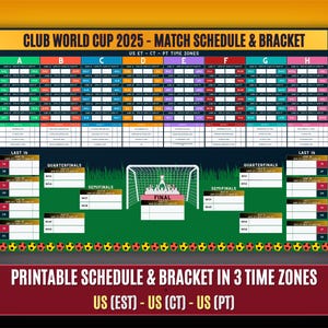 Calendario stampabile del torneo di calcio per club 2025, Tracker delle partite di calcio internazionali, Poster in formato PNG del tabellone di calcio 2025, Calcio in formato PNG stampabile
