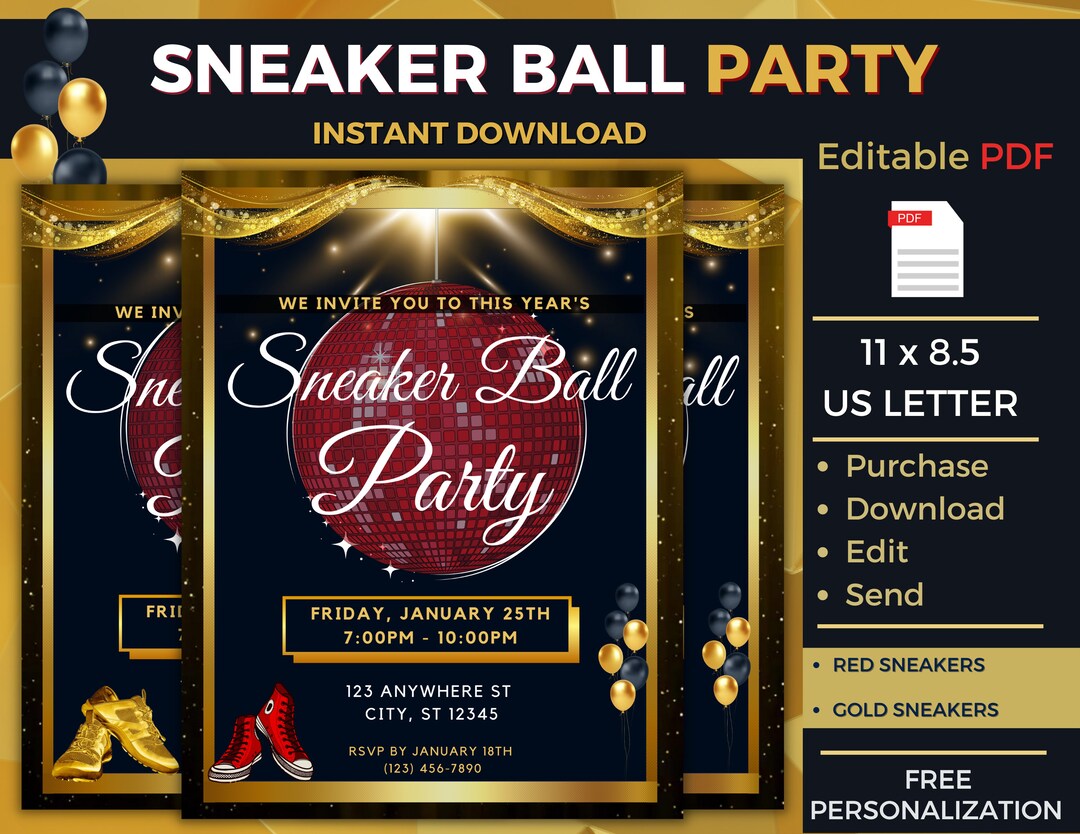 Sneaker Ball Party Invitation Sneaker Ball Birthday Party Etsy