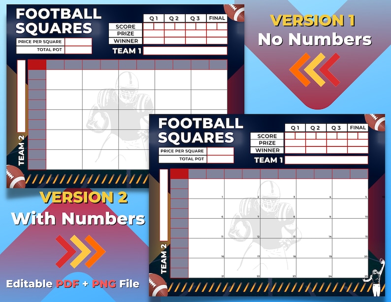 Football Squares 25 Square Grid Editable PDF Template Printable PNG Football Squares 25 Square Grid Editable PDF Template Printable PNG