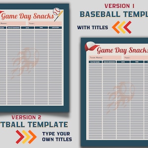 Editable Game Day Snacks, Baseball & Softball Snack Template, Fillable PDF, Printable Game Day Snacks, Snack Sign Up Sheet, Player Snacks