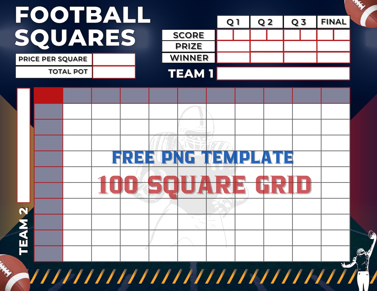 Football Squares Bundle 100 Squares Grid Football Boxes - Etsy